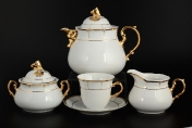 Фарфоровый чайный сервиз на 6 персон Thun Менуэт обводка золото 17 предметов