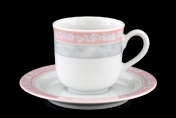 Комплект мокко кофейных пар 85 мл Яна Серый мрамор с розовым кантом (6 пар)