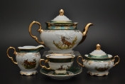 Фарфоровый чайный сервиз на 6 персон Carlsbad Фредерика Охота Зеленая 17 предметов