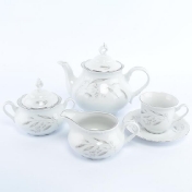 Фарфоровый чайный сервиз Thun Констанция Серебряные колосья 6 персон 17 предметов