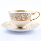 Комплект чайных пар Prouna Golden Romance Cream Gold 220мл(6 пар)