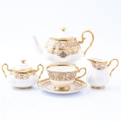 Фарфоровый чайный сервиз Prouna Golden Romance Cream Gold 6 персон 17 предметов