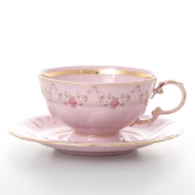 Комплект чайных пар Leander  Соната мелкие цветы розовый фарфор 200 мл(6 пар)