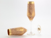 Свадебный Комплект из 2-х бокалов для шампанского Bohemia лепка золотая E-S