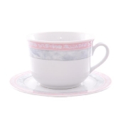 Комплект чайных пар 380 мл Яна Серый мрамор с розовым кантом (6 пар)